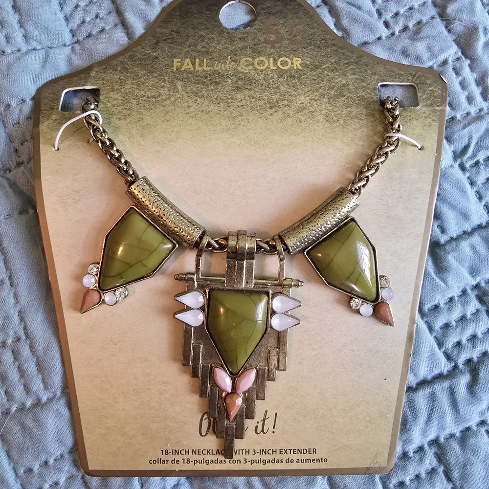 Statement Necklace with Green and Pink Accents